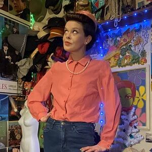 Vintage Collegian of California Coral Button-Up Blouse